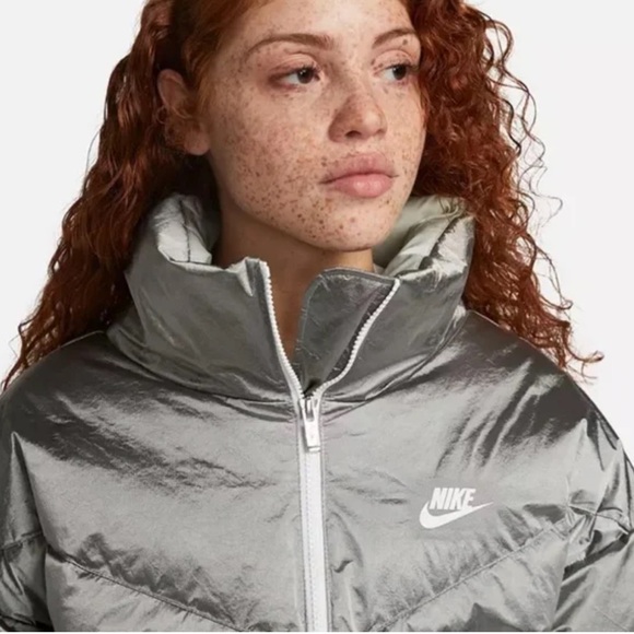 Nike Therma-FIT City series shine puffer jacket boxy silver gray Large NEW NWT - Picture 3 of 12